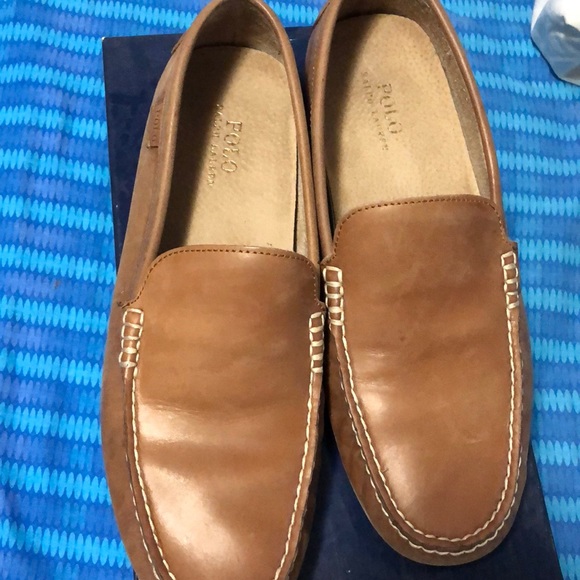 Ralph Lauren Woodley Tan Smooth Pull Up Loafers - Picture 2 of 7